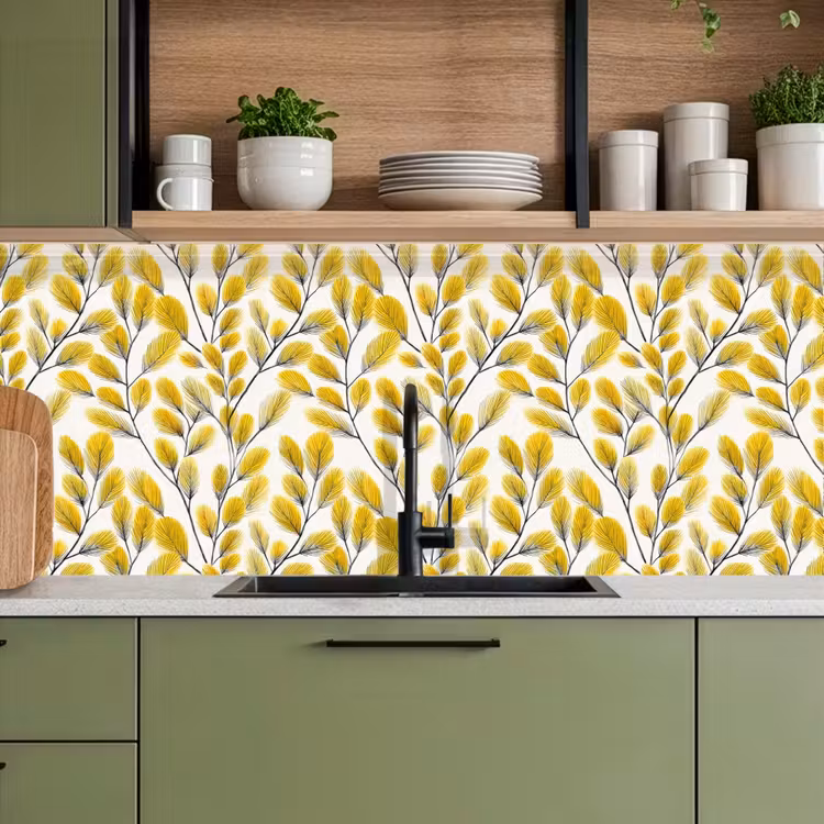 Kitchen splashback - Leaves - Botanical - Elegant - Yellow - Black — 8