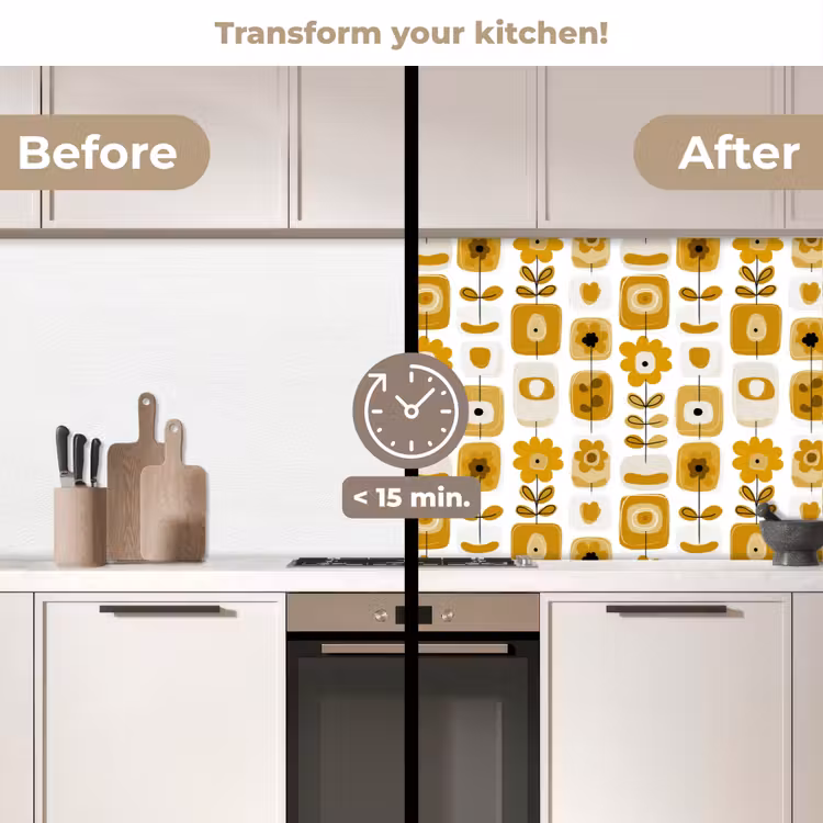 Kitchen splashback - Retro - Abstract - Flowers - Ochre Yellow — 3