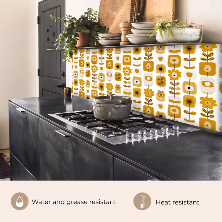 Kitchen splashback - Retro - Abstract - Flowers - Ochre Yellow — 5