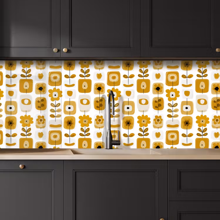 Kitchen splashback - Retro - Abstract - Flowers - Ochre Yellow — 6