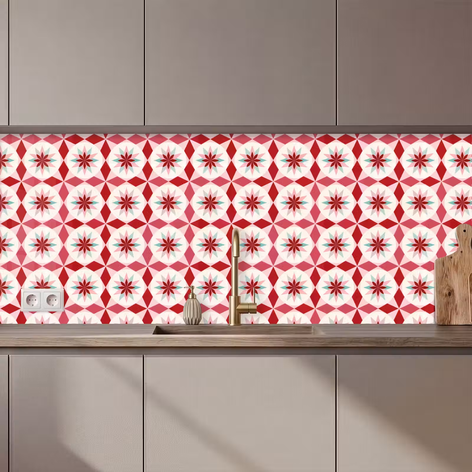 Kitchen splashback - Tile Pattern - Stars - Retro - Pink - Mint Green — 1