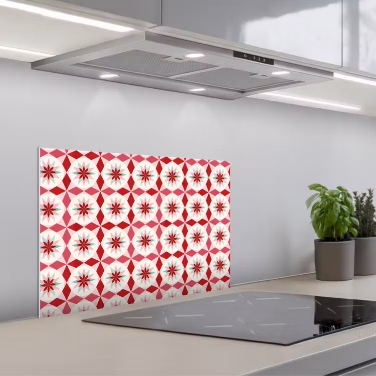 Kitchen splashback for hob - Tile Pattern - Stars - Retro - Pink - Mint Green — 1