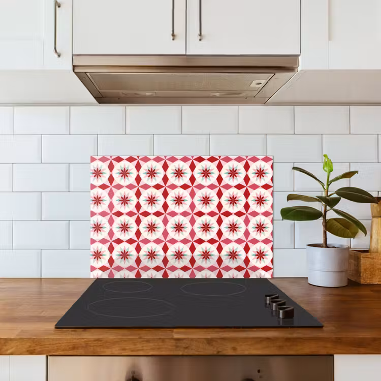 Kitchen splashback for hob - Tile Pattern - Stars - Retro - Pink - Mint Green — 3