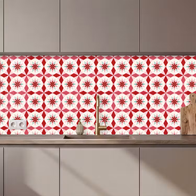 Kitchen splashback - Tile Pattern - Stars - Retro - Pink - Mint Green — 1