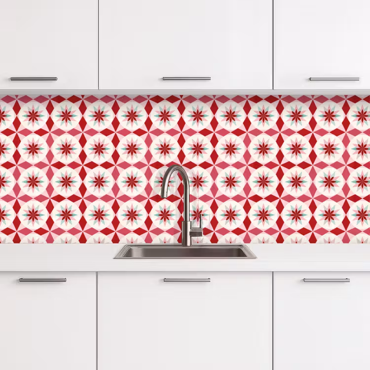 Kitchen splashback - Tile Pattern - Stars - Retro - Pink - Mint Green — 4