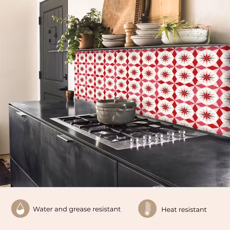 Kitchen splashback - Tile Pattern - Stars - Retro - Pink - Mint Green — 5