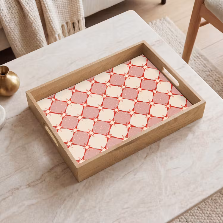 Tray - Diamonds - Stars - Vintage - Dusty Pink - Red — 2