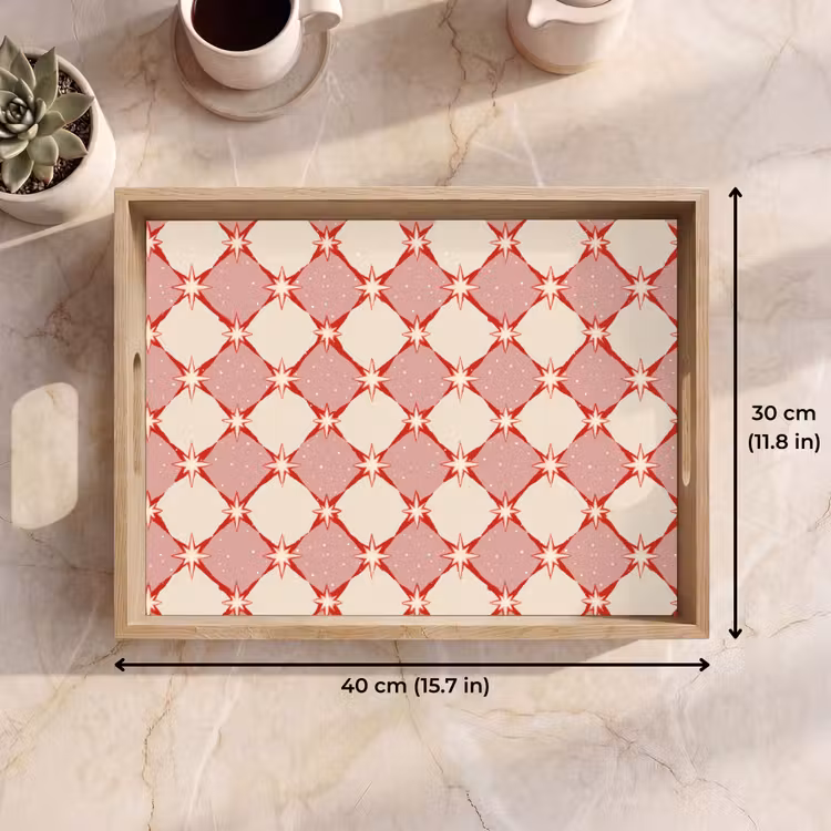 Tray - Diamonds - Stars - Vintage - Dusty Pink - Red — 7
