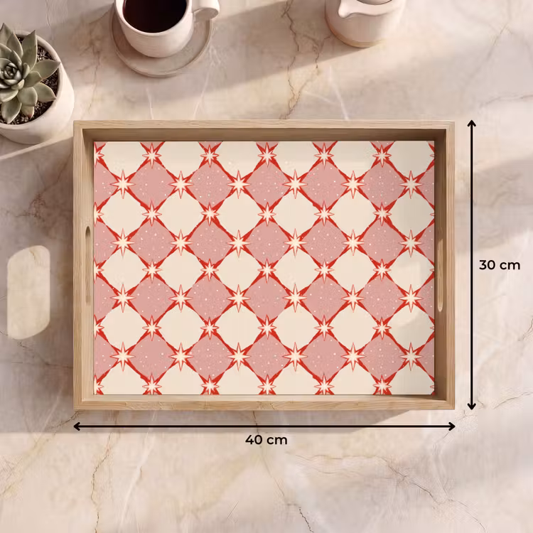 Tray - Diamonds - Stars - Vintage - Dusty Pink - Red — 8