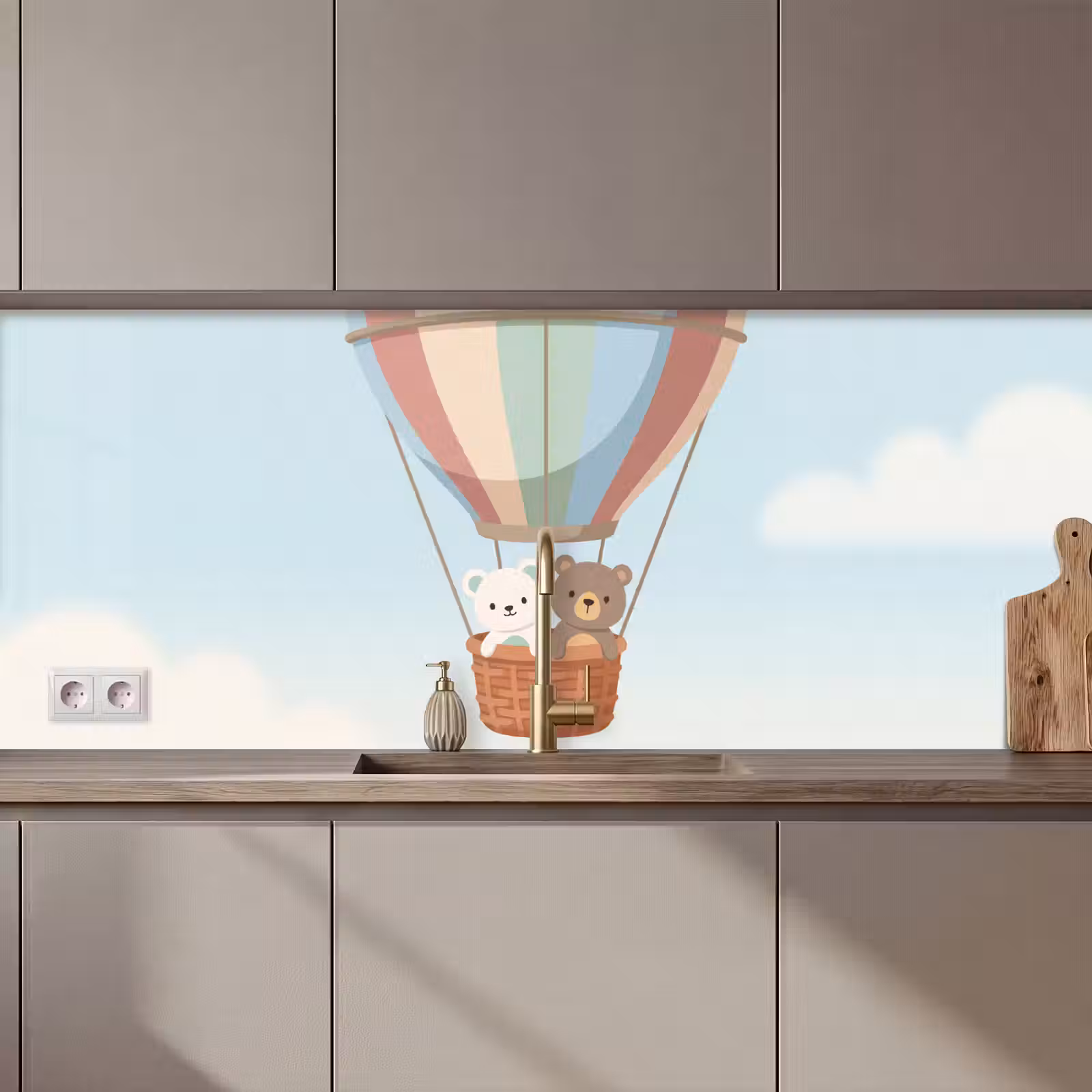 Kitchen splashback - Hot air balloon - Bears - Pastel — 1