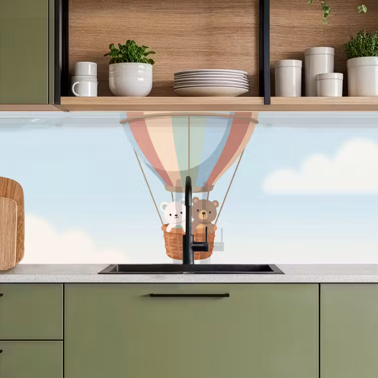 Kitchen splashback - Hot air balloon - Bears - Pastel — 8