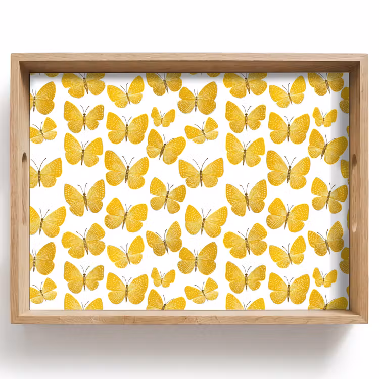 Tray - Butterflies - Botanical - Illustration - Yellow - White — 1