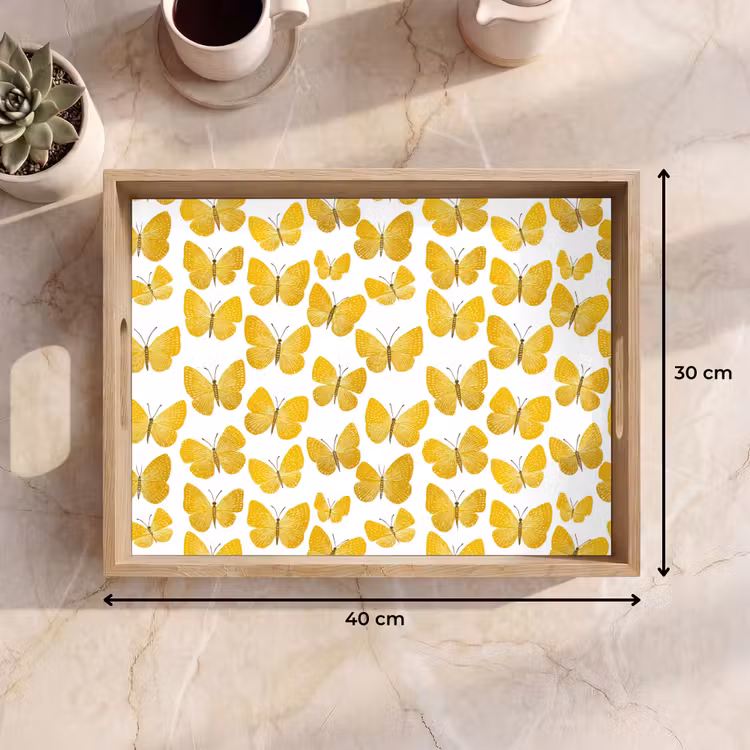 Tray - Butterflies - Botanical - Illustration - Yellow - White — 8