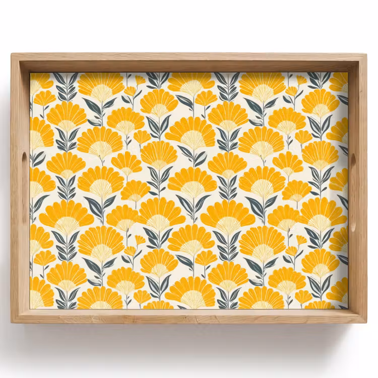 Tray - Flowers - Retro - Botanical - Ochre - Gray — 1