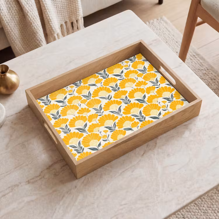 Tray - Flowers - Retro - Botanical - Ochre - Gray — 2