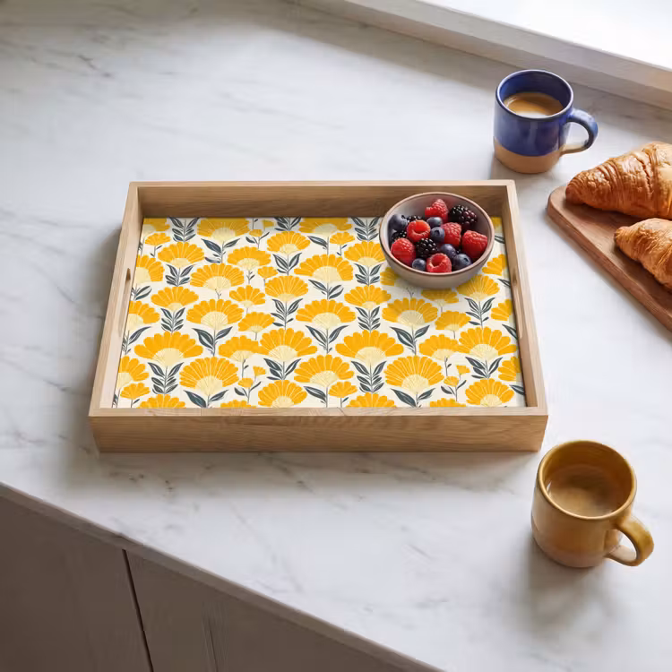Tray - Flowers - Retro - Botanical - Ochre - Gray — 3