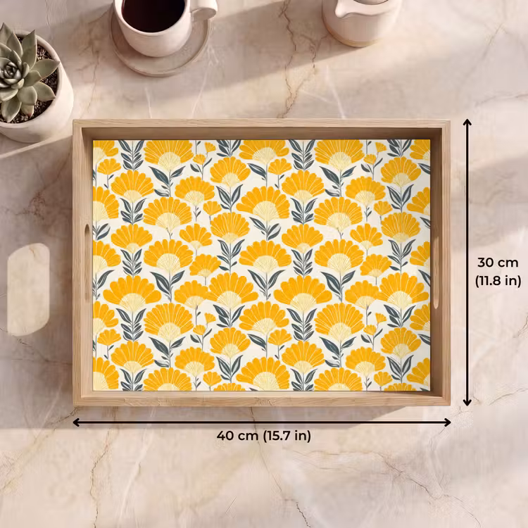 Tray - Flowers - Retro - Botanical - Ochre - Gray — 7