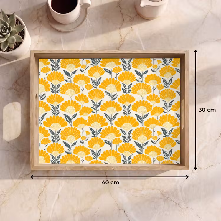 Tray - Flowers - Retro - Botanical - Ochre - Gray — 8