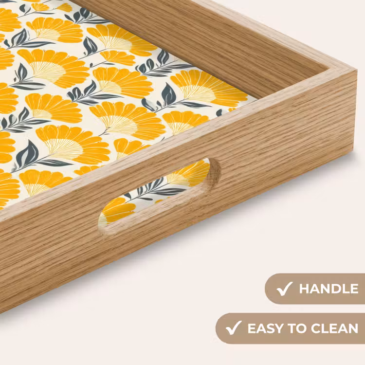 Tray - Flowers - Retro - Botanical - Ochre - Gray — 9