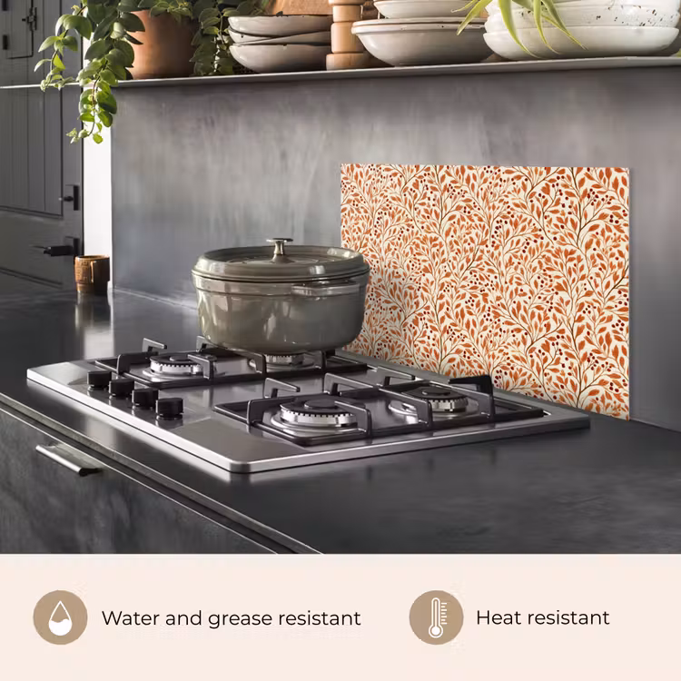Kitchen splashback for hob - Leaves - Botanical - Terracotta — 2