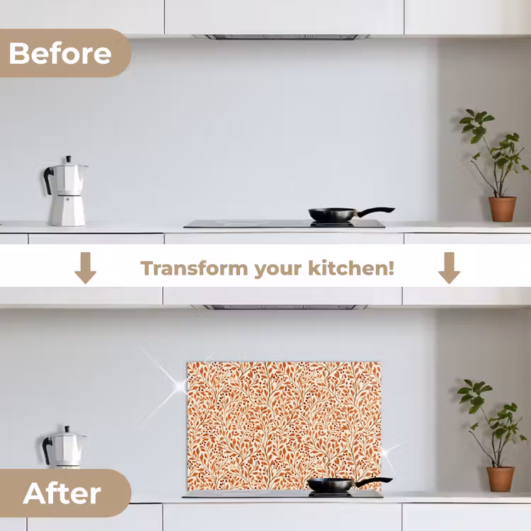 Kitchen splashback for hob - Leaves - Botanical - Terracotta — 7