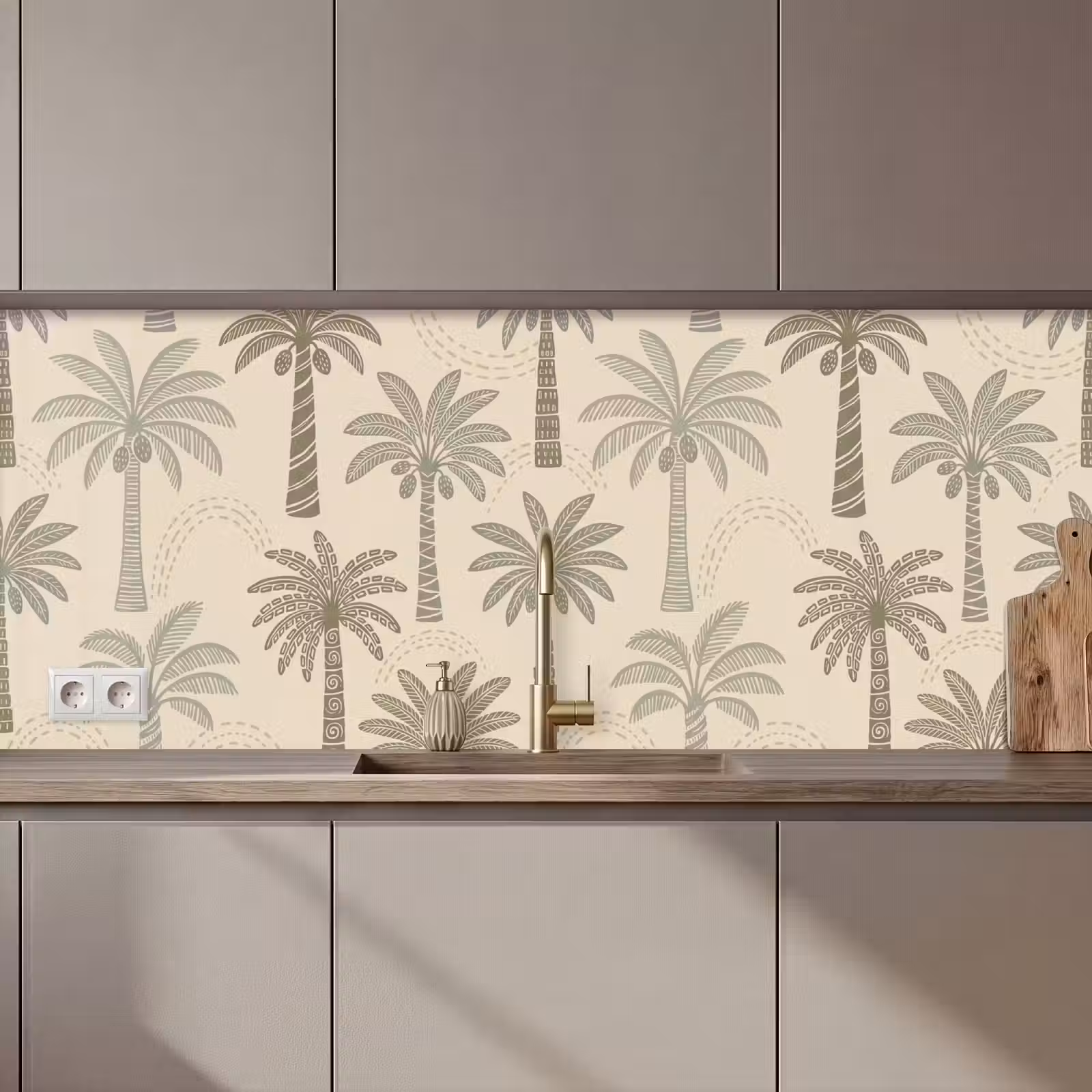 Kitchen splashback - Palm Trees - Pattern - Tropical - Beige — 1