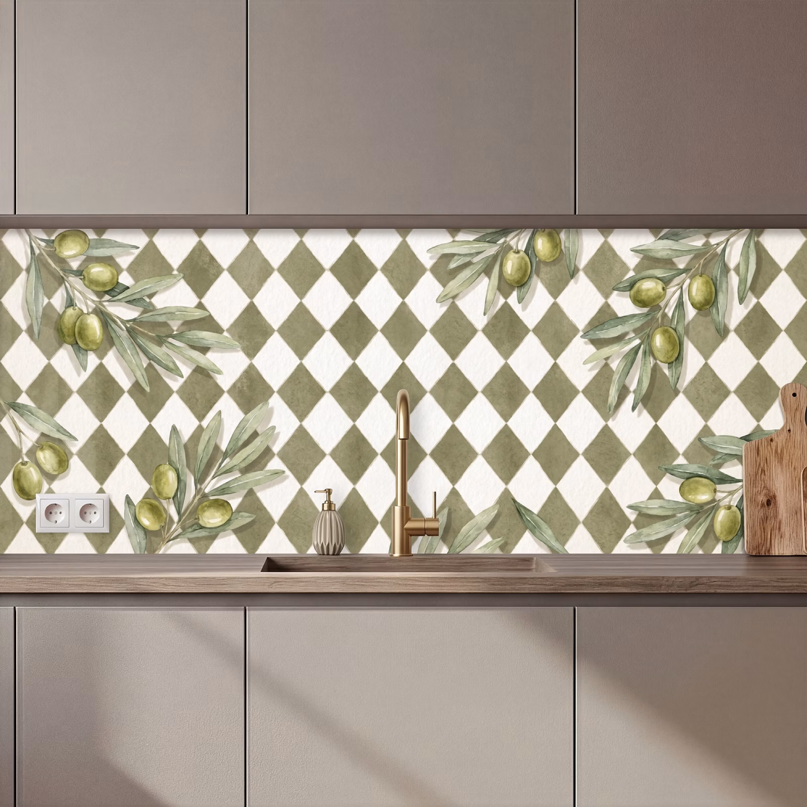 Kitchen splashback - Plant - Olive Branches - Watercolor - Mediterranean - Green — 1