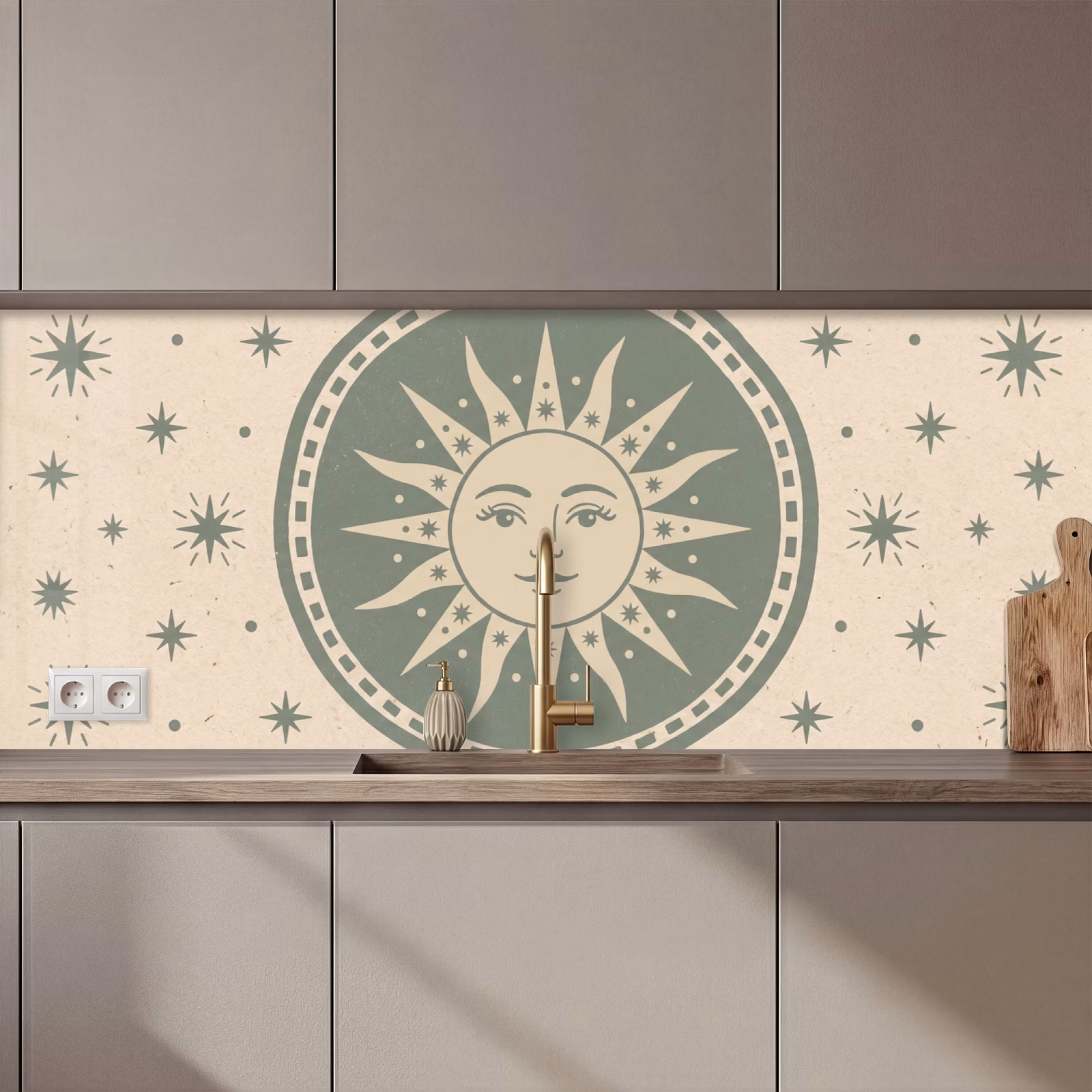 Kitchen splashback - Sun - Stars - Astrology - Vintage - Green — 1