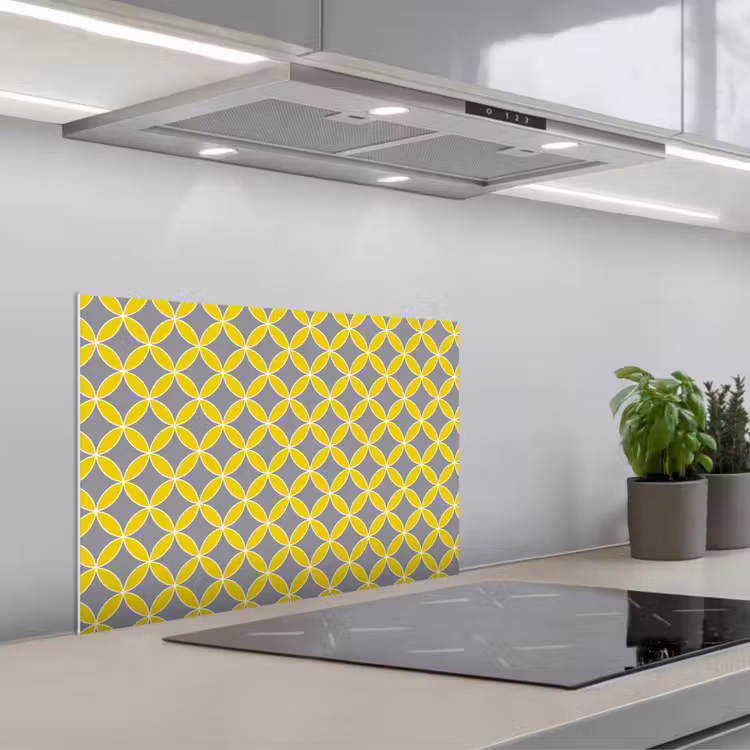 Kitchen splashback for hob - Geometric - Circles - Modern - Gray - Yellow — 1