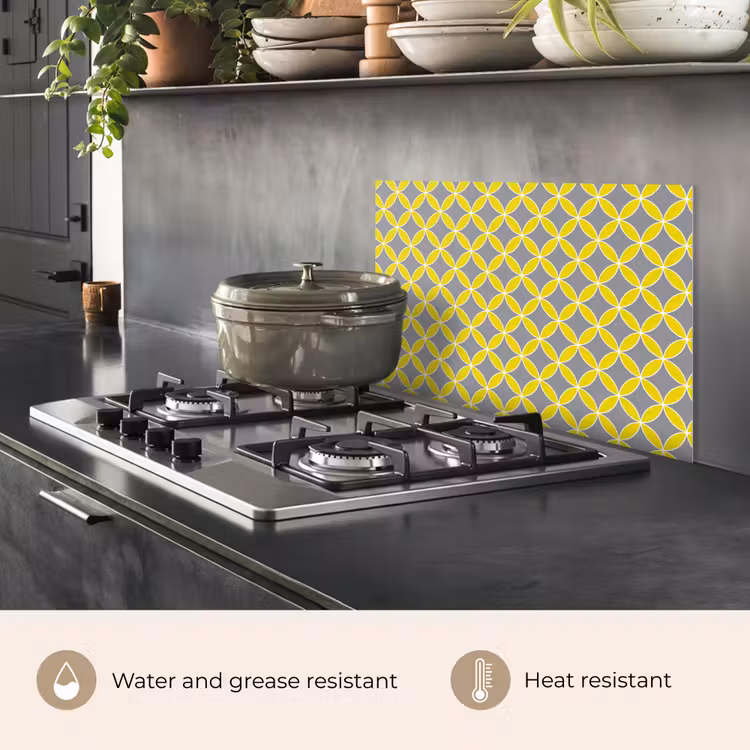 Kitchen splashback for hob - Geometric - Circles - Modern - Gray - Yellow — 2