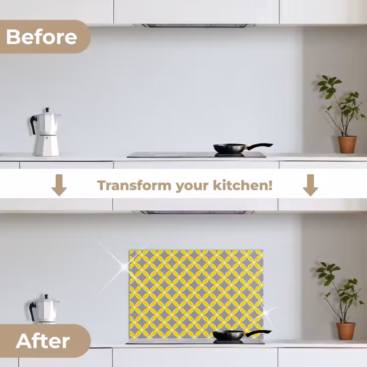 Kitchen splashback for hob - Geometric - Circles - Modern - Gray - Yellow — 7