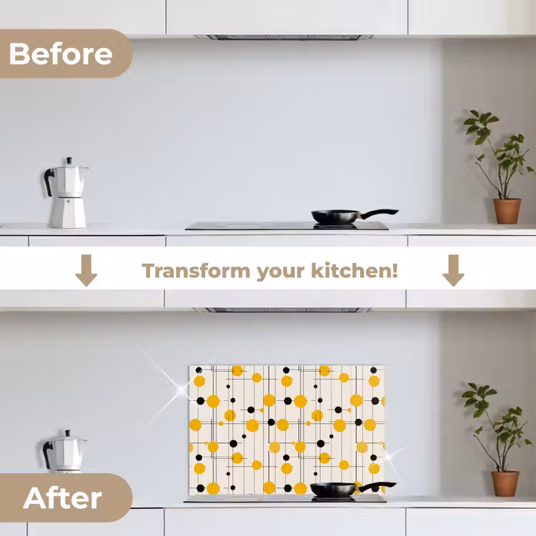 Kitchen splashback for hob - Geometric - Retro - Lines - Ochre - Black — 7