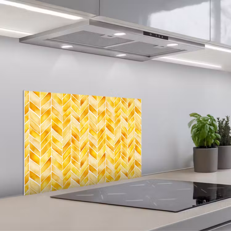 Kitchen splashback for hob - Herringbone - Watercolor - Patterns - Golden Yellow — 1