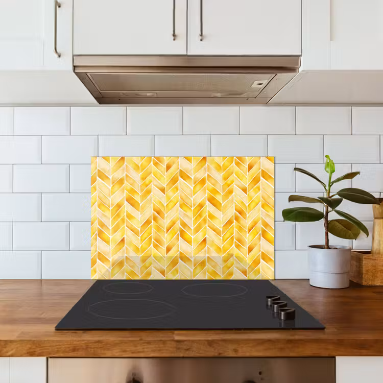 Kitchen splashback for hob - Herringbone - Watercolor - Patterns - Golden Yellow — 3
