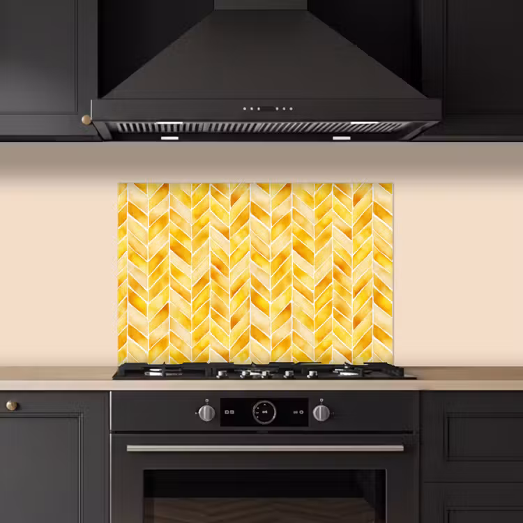Kitchen splashback for hob - Herringbone - Watercolor - Patterns - Golden Yellow — 5