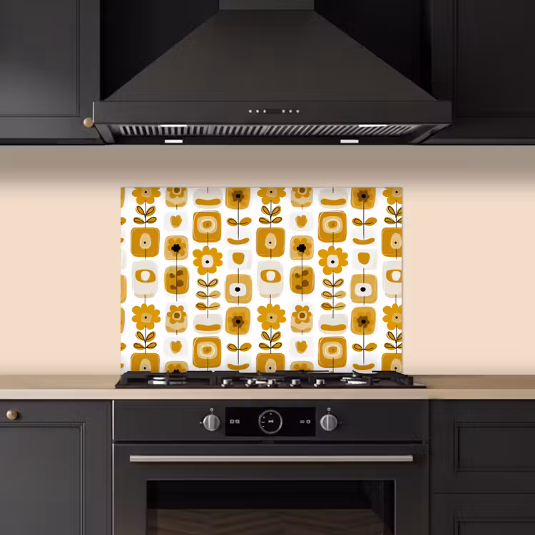 Kitchen splashback for hob - Retro - Abstract - Flowers - Ochre Yellow — 5