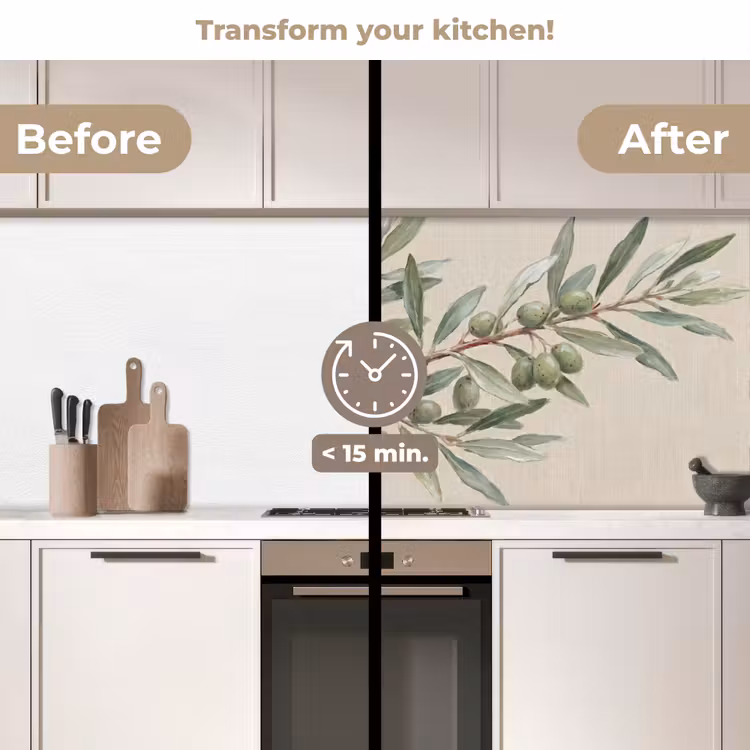 Kitchen splashback - Olive Branch - Leaves - Nature - Green - Beige — 3