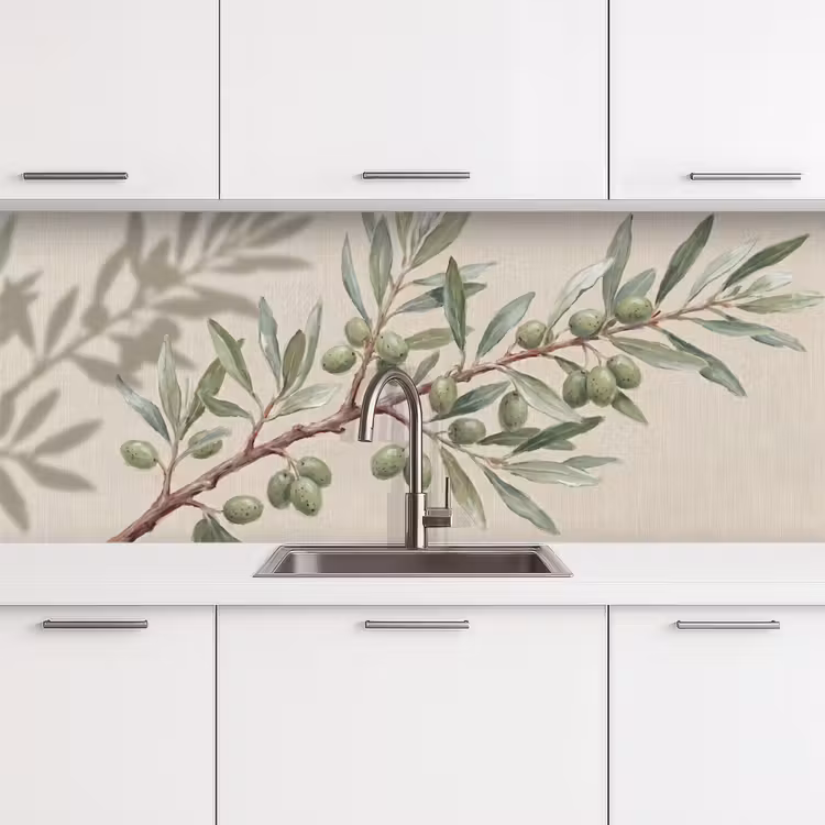 Kitchen splashback - Olive Branch - Leaves - Nature - Green - Beige — 4