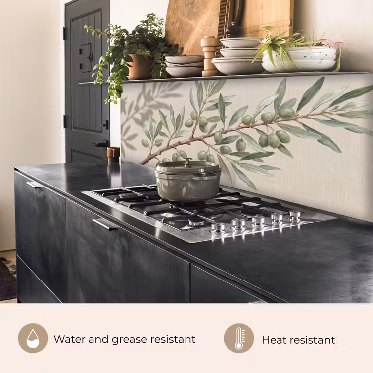Kitchen splashback - Olive Branch - Leaves - Nature - Green - Beige — 5