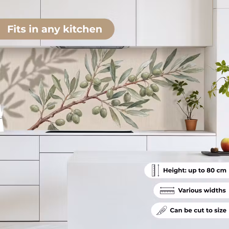 Kitchen splashback - Olive Branch - Leaves - Nature - Green - Beige — 7