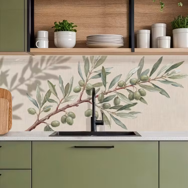 Kitchen splashback - Olive Branch - Leaves - Nature - Green - Beige — 8
