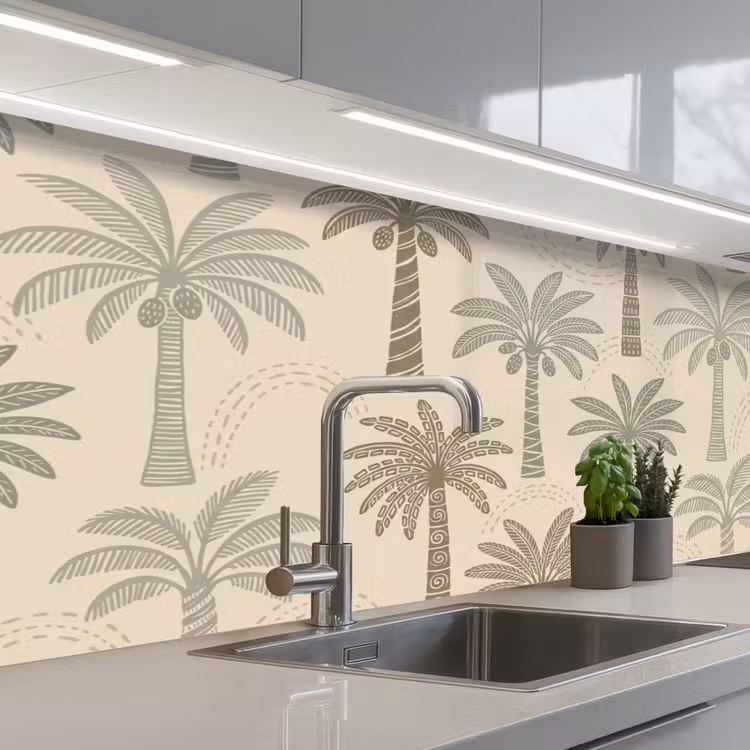 Kitchen splashback - Palm Trees - Pattern - Tropical - Beige — 2