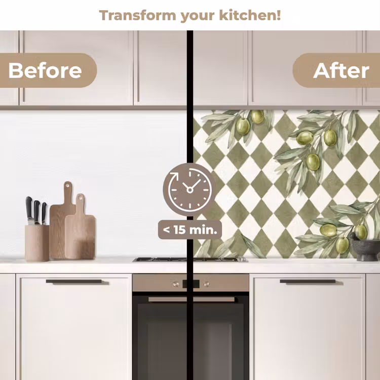 Kitchen splashback - Plant - Olive Branches - Watercolor - Mediterranean - Green — 3