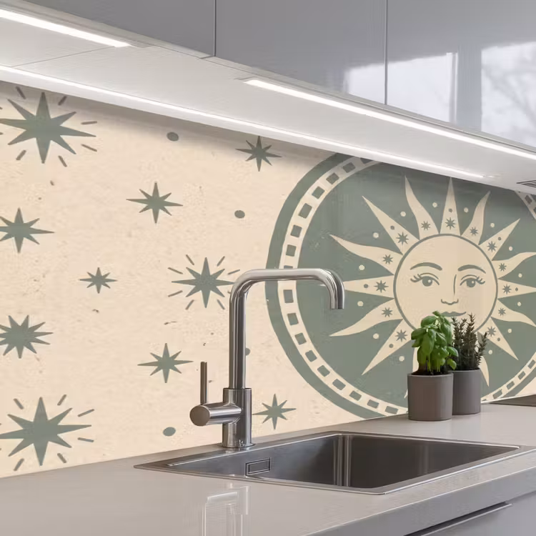 Kitchen splashback - Sun - Stars - Astrology - Vintage - Green — 2