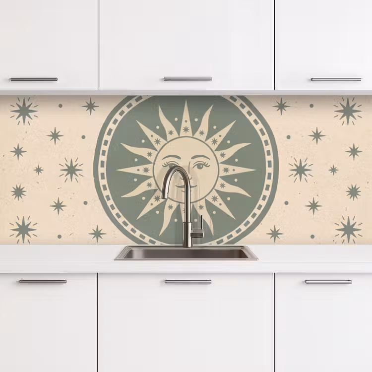 Kitchen splashback - Sun - Stars - Astrology - Vintage - Green — 4