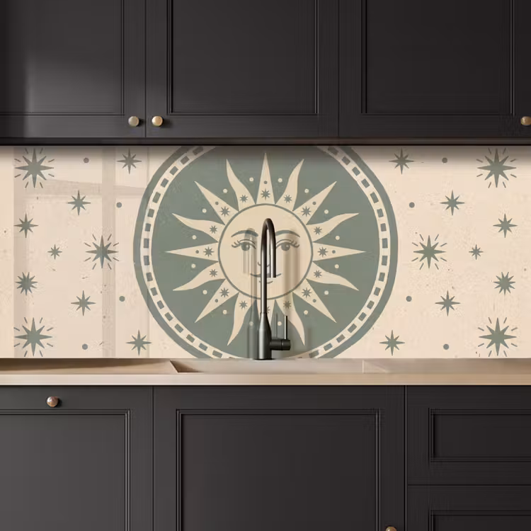 Kitchen splashback - Sun - Stars - Astrology - Vintage - Green — 6