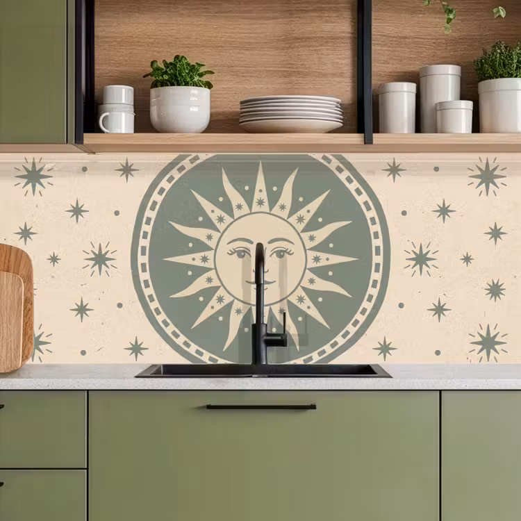 Kitchen splashback - Sun - Stars - Astrology - Vintage - Green — 8