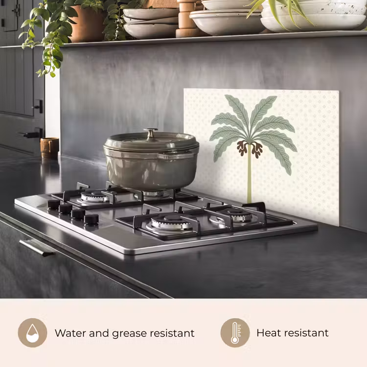 Kitchen splashback for hob - Tree - Leaves - Green - Decorative - Beige — 2