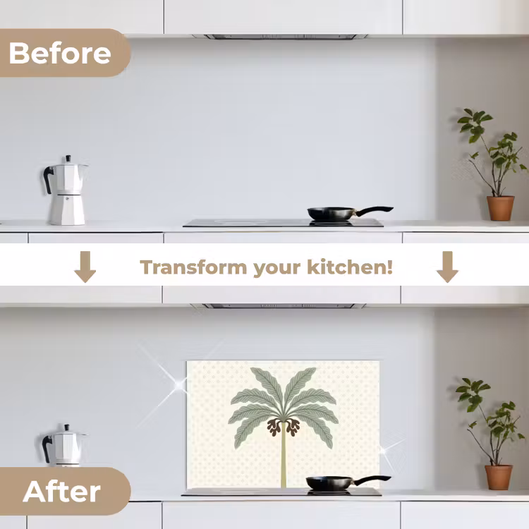 Kitchen splashback for hob - Tree - Leaves - Green - Decorative - Beige — 7