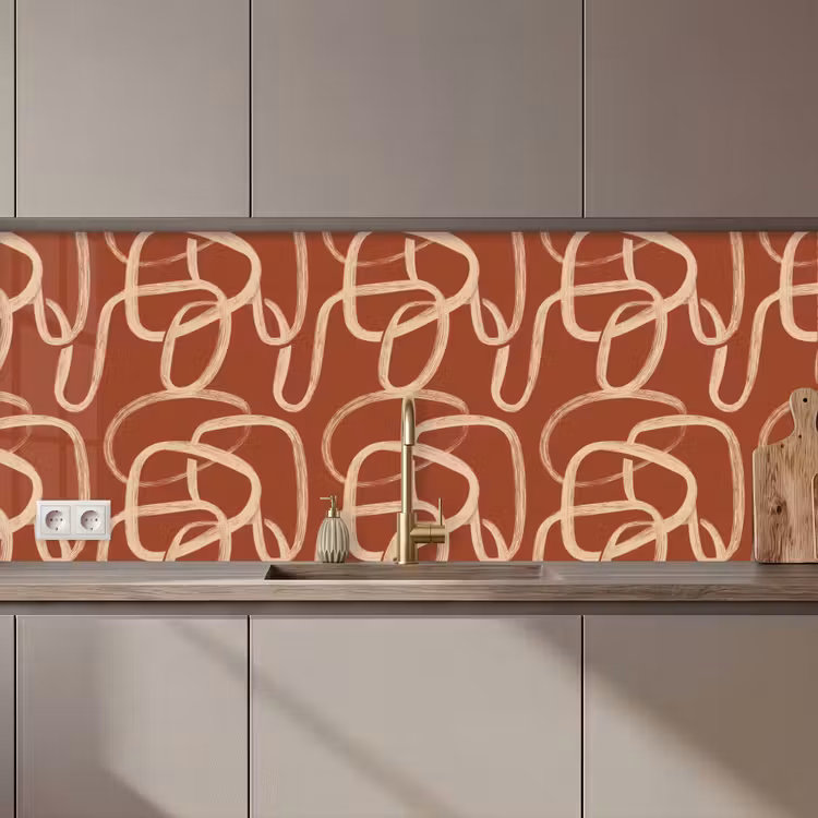 Kitchen splashback - Lines - Abstract - Organic - Terracotta - Cream — 1